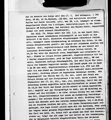 Журнал боевых действий 1-й танковой армии. 17-31 июля 1943. Германия